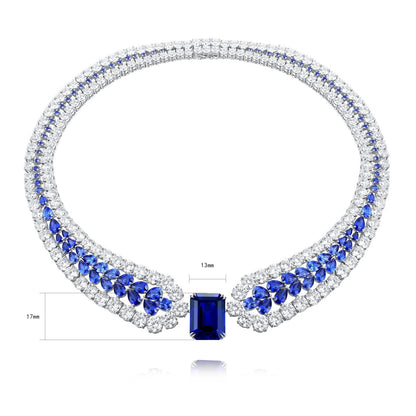 S925 Silver 48.33ct Lab Grown Blue Treasure Luxury Large Chain W