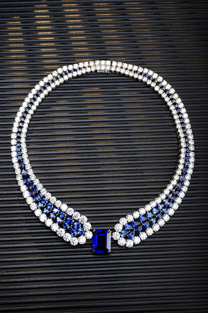S925 Silver 48.33ct Lab Grown Blue Treasure Luxury Large Chain W