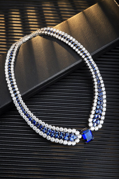 S925 Silver 48.33ct Lab Grown Blue Treasure Luxury Large Chain W