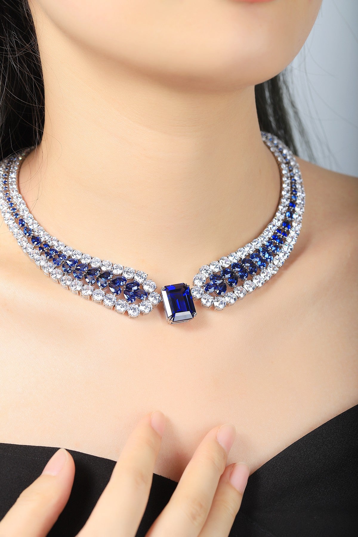 S925 Silver 48.33ct Lab Grown Blue Treasure Luxury Large Chain W