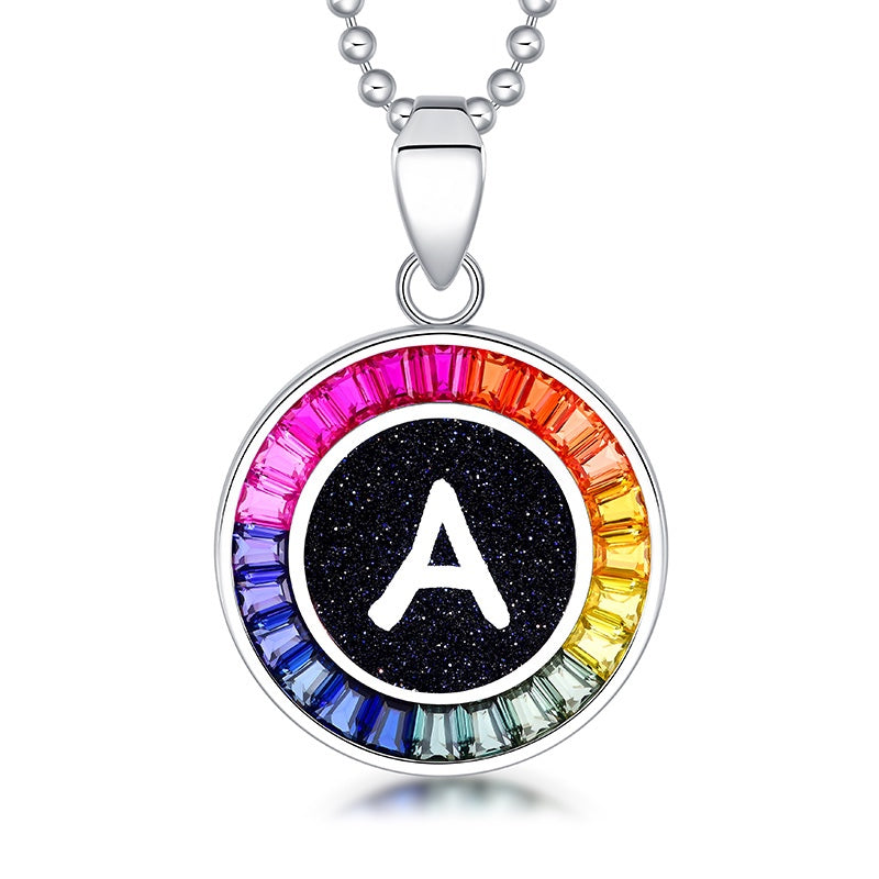 English Alphabet Series s925 Silver Cultivation Color Blue Treasure Necklace A