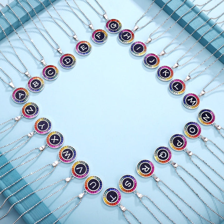 English Alphabet Series s925 Silver Cultivation Color Blue Treasure Necklace A