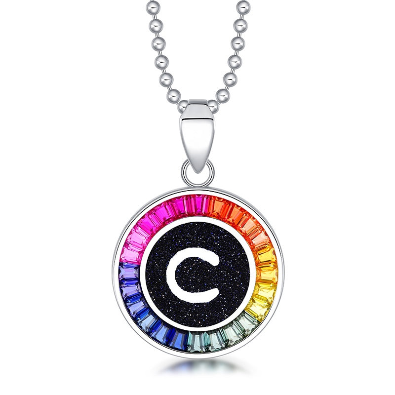 English Alphabet Series s925 Silver Cultivation Color Blue Treasure Necklace A