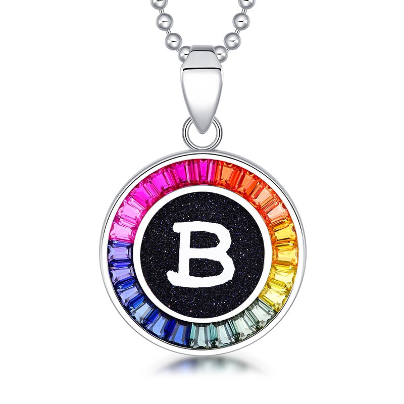 English Alphabet Series s925 Silver Cultivation Color Blue Treasure Necklace A