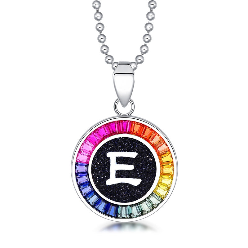 English Alphabet Series s925 Silver Cultivation Color Blue Treasure Necklace A