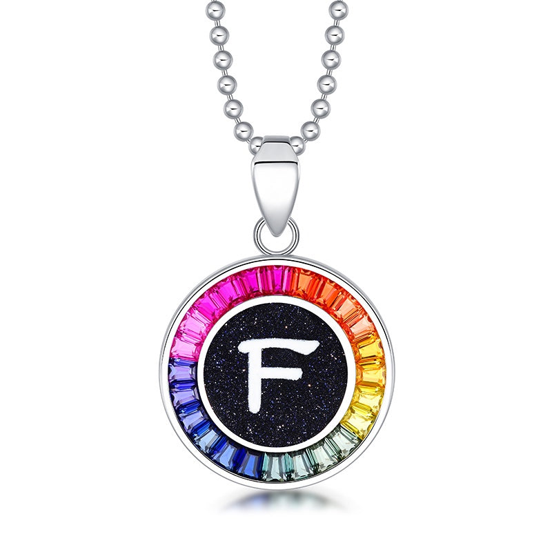 English Alphabet Series s925 Silver Cultivation Color Blue Treasure Necklace A