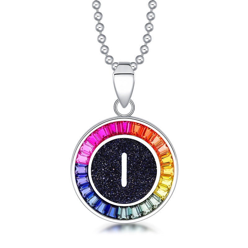 English Alphabet Series s925 Silver Cultivation Color Blue Treasure Necklace A