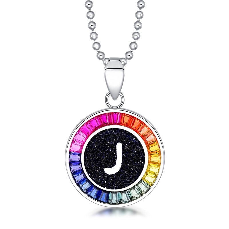 English Alphabet Series s925 Silver Cultivation Color Blue Treasure Necklace A