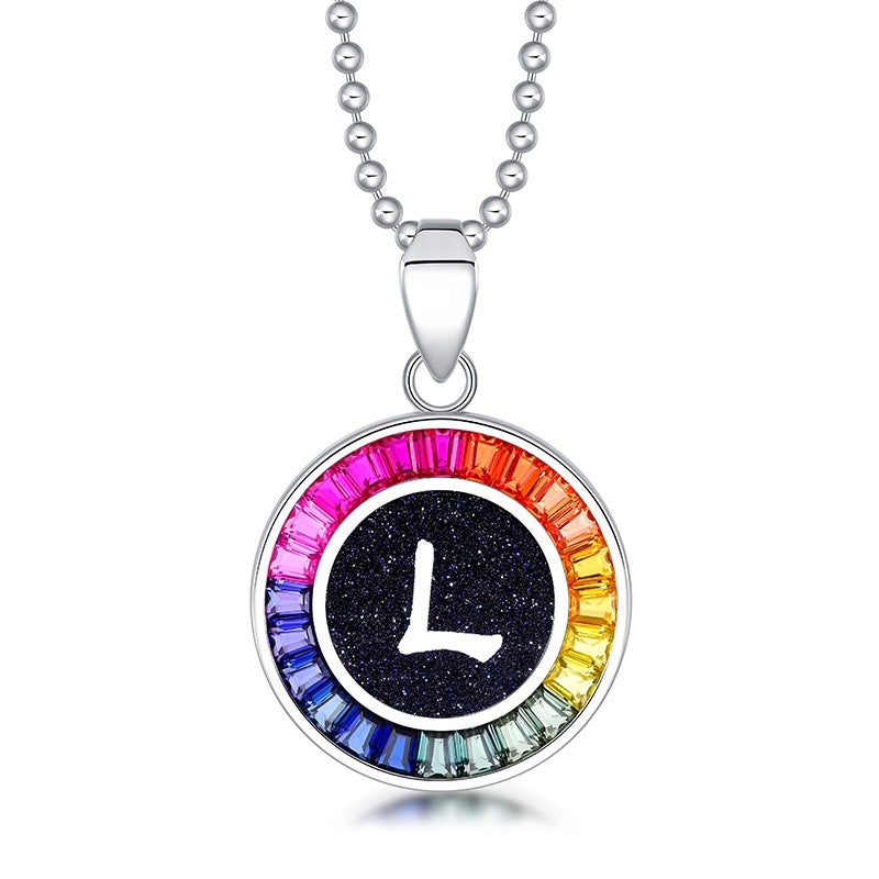 English Alphabet Series s925 Silver Cultivation Color Blue Treasure Necklace A