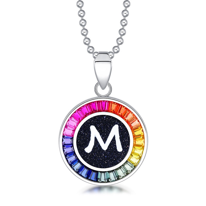 English Alphabet Series s925 Silver Cultivation Color Blue Treasure Necklace A
