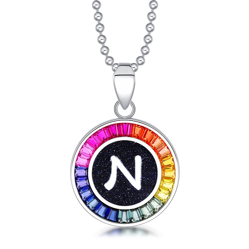 English Alphabet Series s925 Silver Cultivation Color Blue Treasure Necklace A