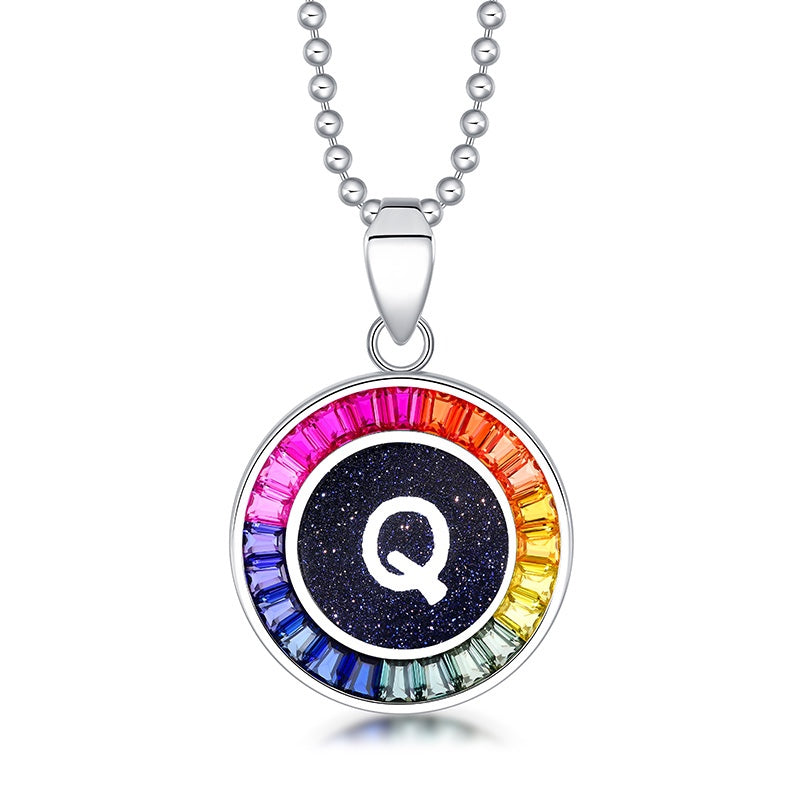 English Alphabet Series s925 Silver Cultivation Color Blue Treasure Necklace A