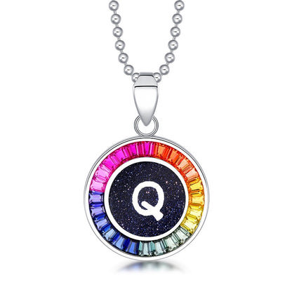 English Alphabet Series s925 Silver Cultivation Color Blue Treasure Necklace A
