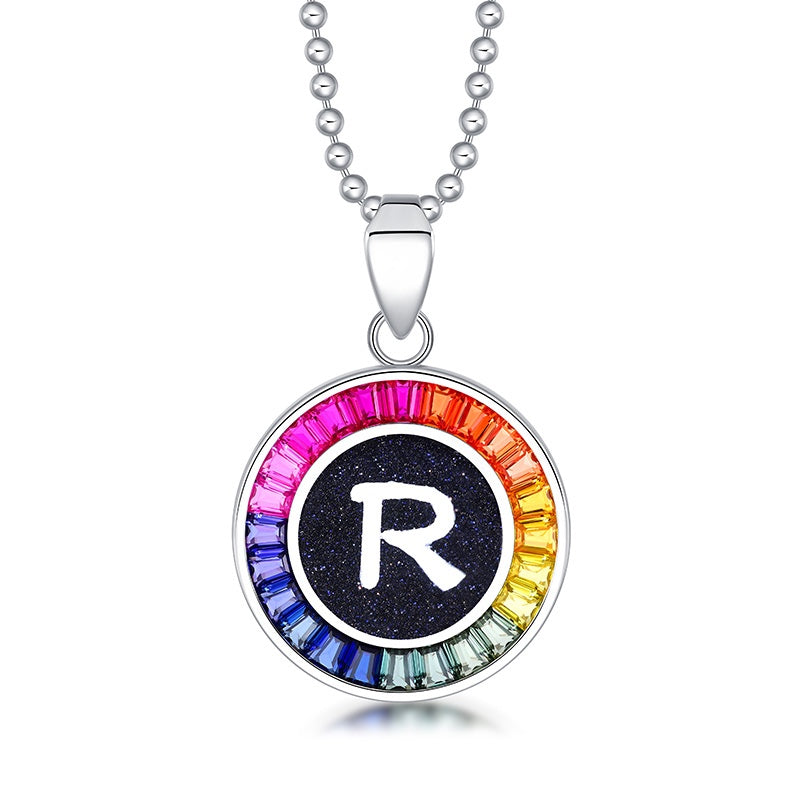 English Alphabet Series s925 Silver Cultivation Color Blue Treasure Necklace A