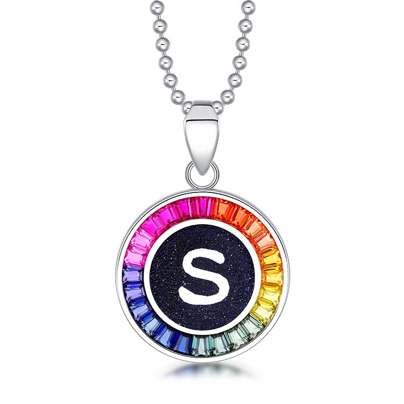 English Alphabet Series s925 Silver Cultivation Color Blue Treasure Necklace A