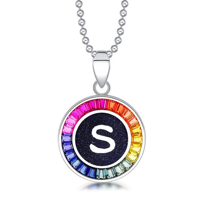 English Alphabet Series s925 Silver Cultivation Color Blue Treasure Necklace A