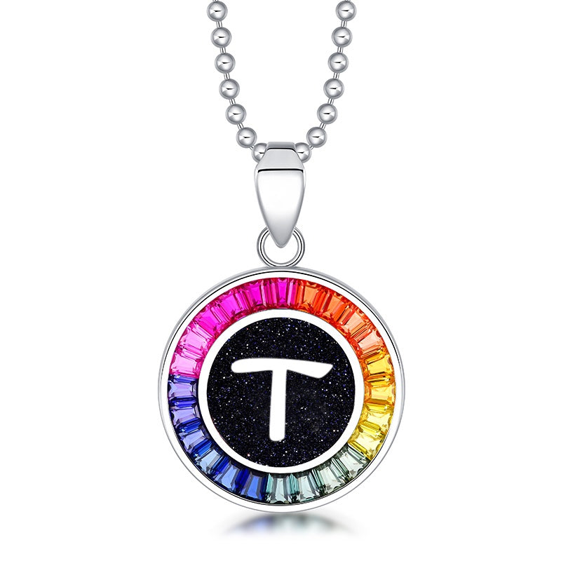 English Alphabet Series s925 Silver Cultivation Color Blue Treasure Necklace A