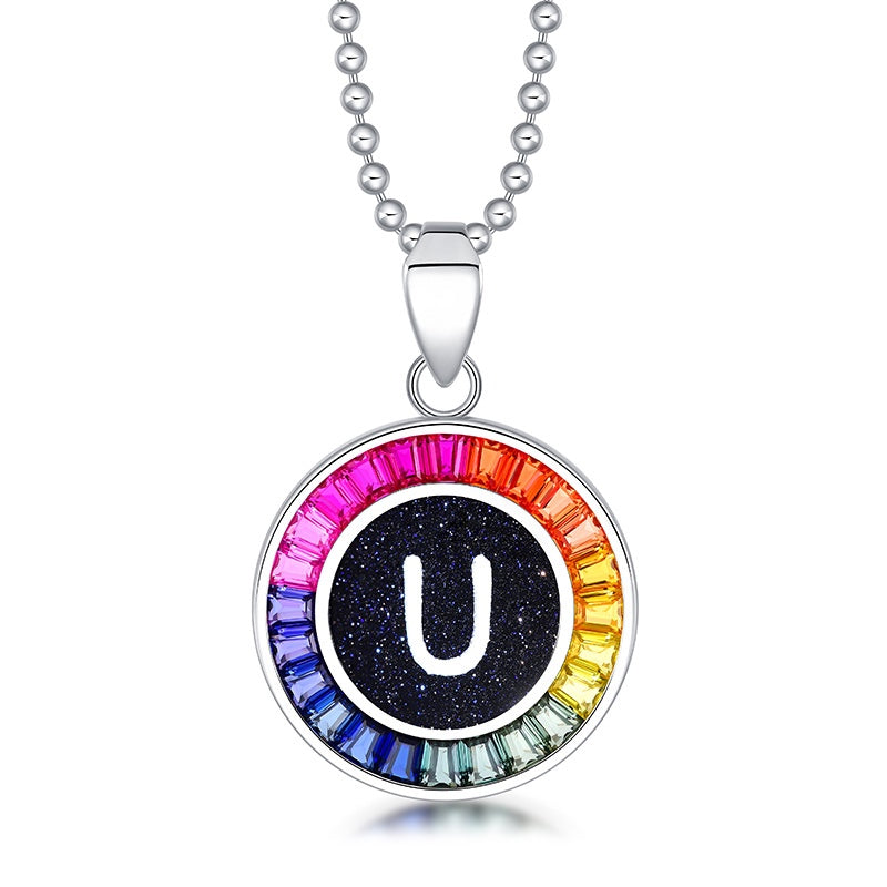 English Alphabet Series s925 Silver Cultivation Color Blue Treasure Necklace A