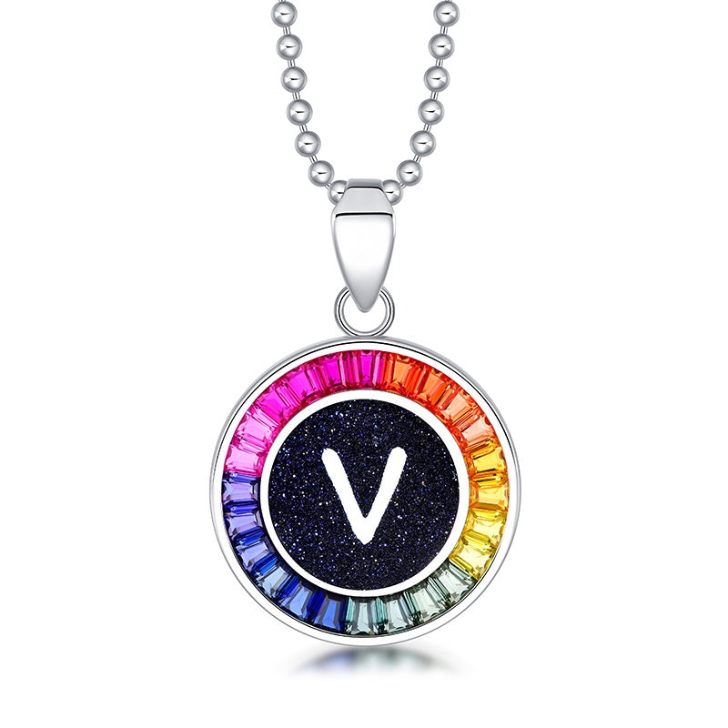 English Alphabet Series s925 Silver Cultivation Color Blue Treasure Necklace A