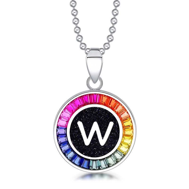English Alphabet Series s925 Silver Cultivation Color Blue Treasure Necklace A
