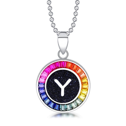 English Alphabet Series s925 Silver Cultivation Color Blue Treasure Necklace A