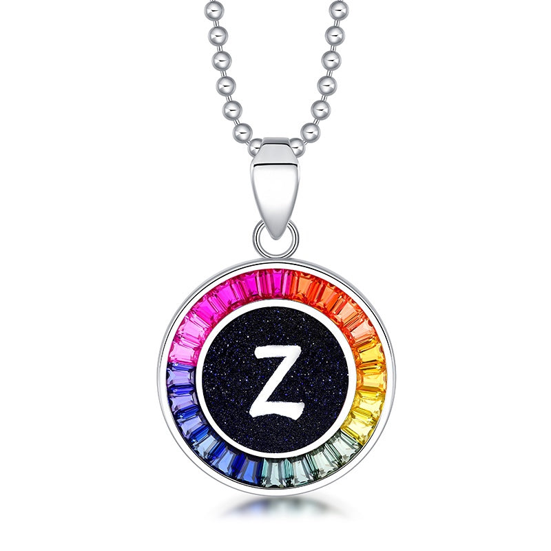 English Alphabet Series s925 Silver Cultivation Color Blue Treasure Necklace A