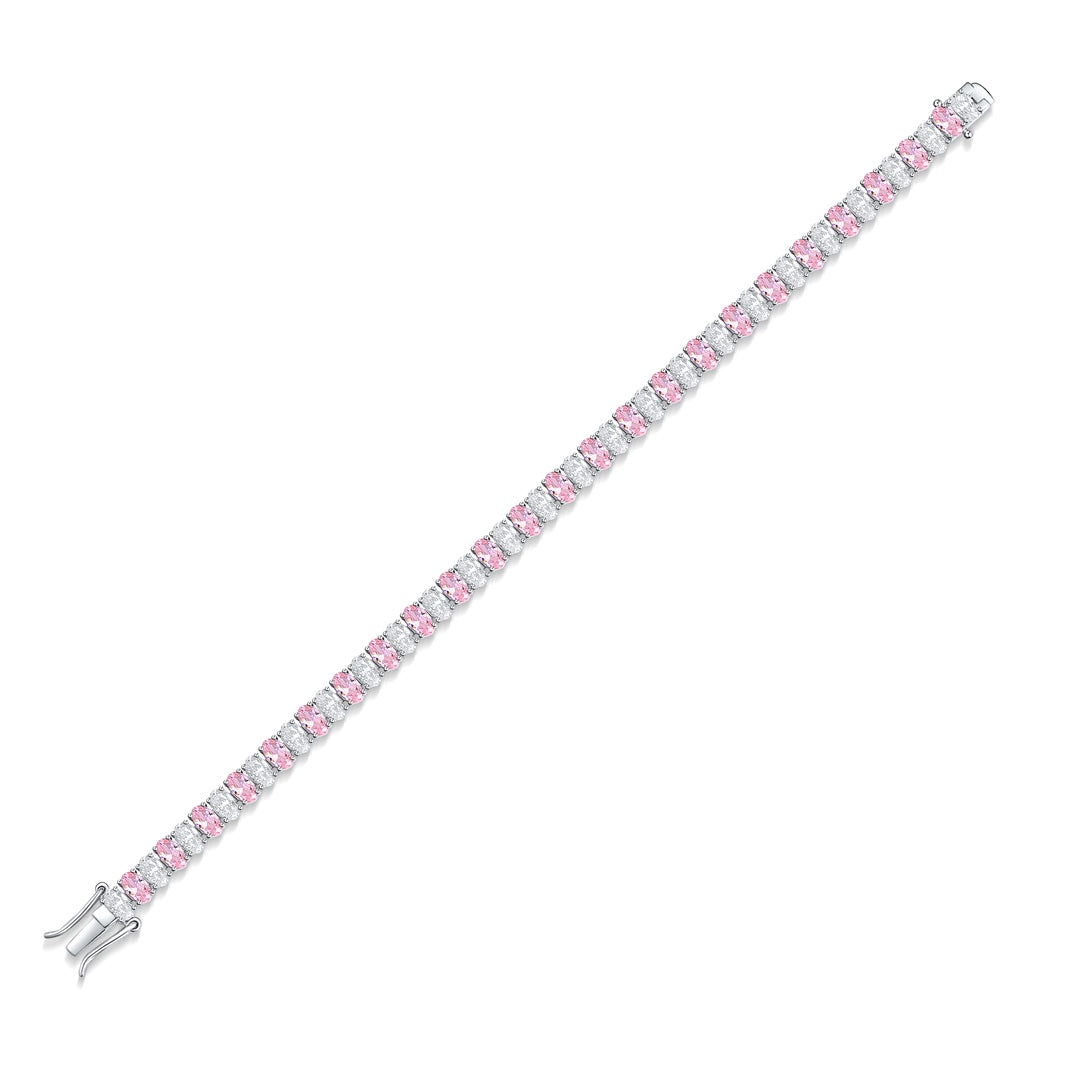 S925 Silver Powder White Sparkling Diamond Zircon Oval Shaped Bracelet W