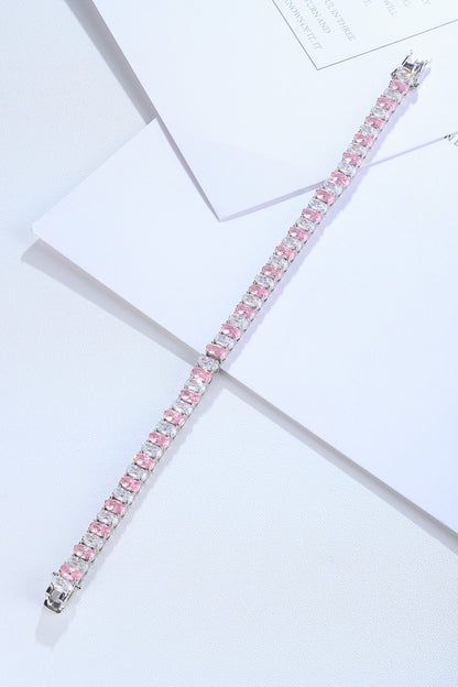 S925 Silver Powder White Sparkling Diamond Zircon Oval Shaped Bracelet W