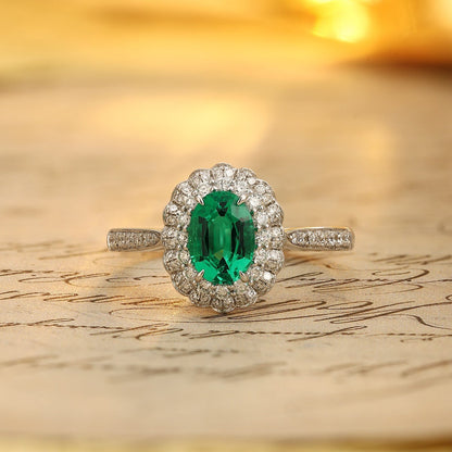 PT950 0.83ct Oval Shape Lab Grown Emerald Ring