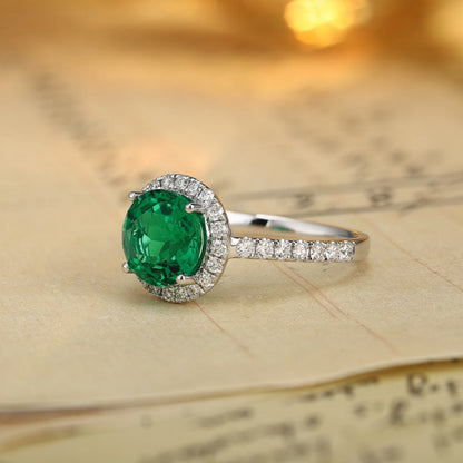 PT950 1.99ct Round Lab Grown Emerald Ring