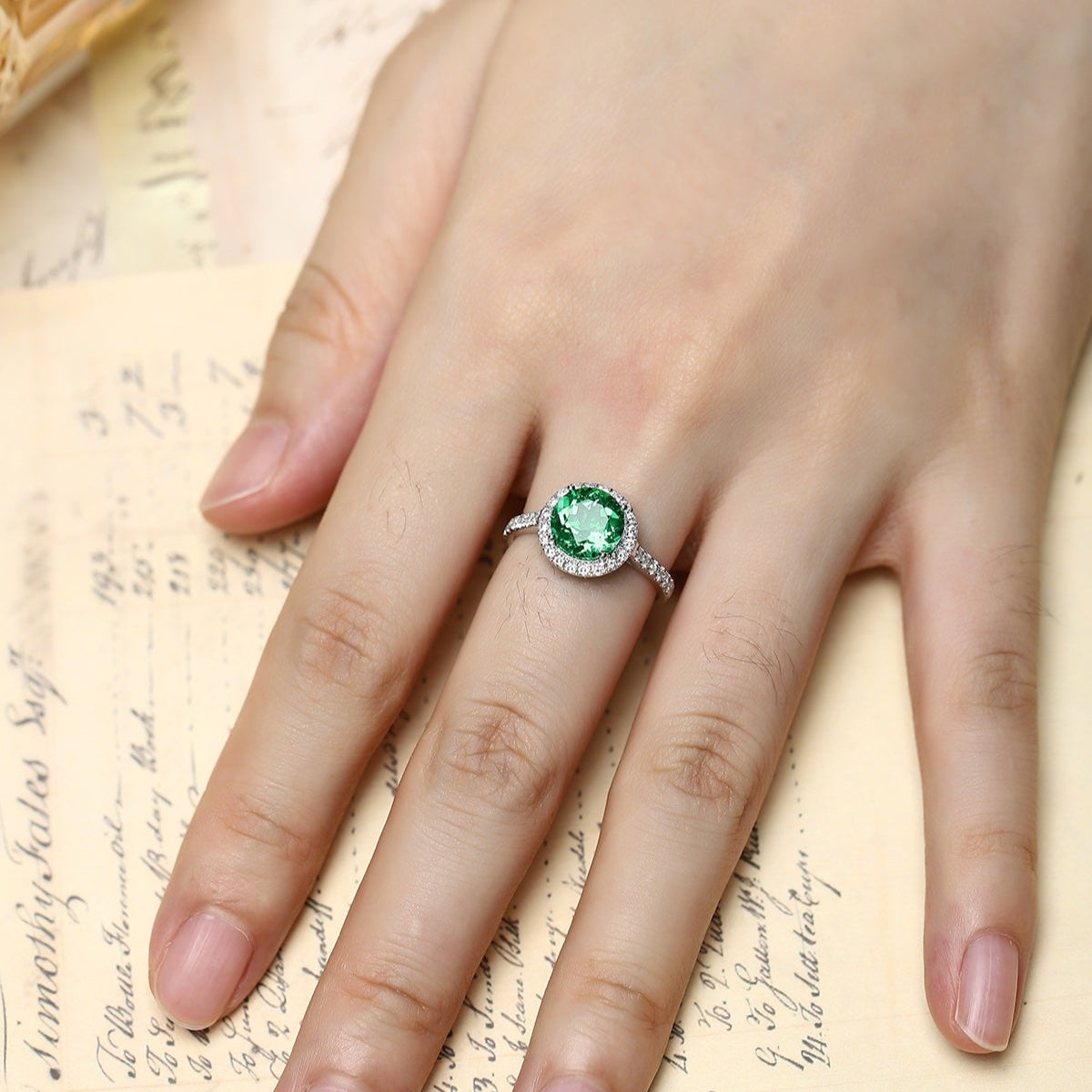 PT950 1.99ct Round Lab Grown Emerald Ring