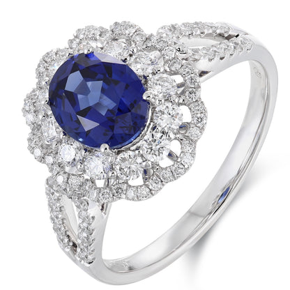 PT950 1.61ct Oval Shape Lab Grown Blue Treasure Ring