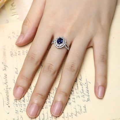 PT950 1.61ct Oval Shape Lab Grown Blue Treasure Ring