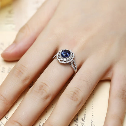 PT950 1.61ct Oval Shape Lab Grown Blue Treasure Ring