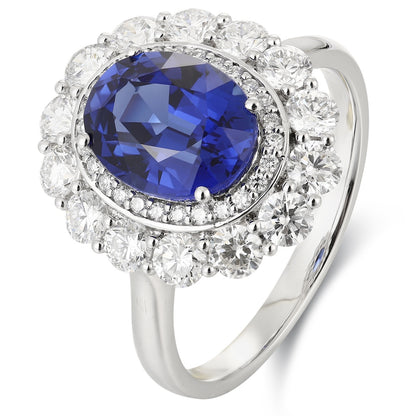 PT950 2.67ct Oval Shape Lab Grown Blue Treasure Ring