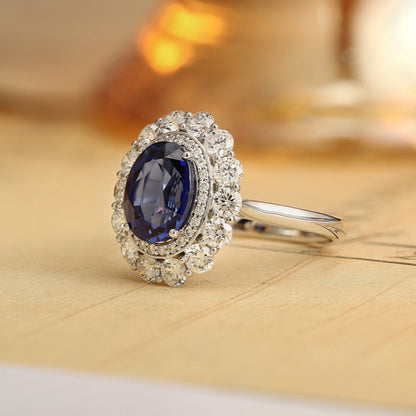 PT950 2.67ct Oval Shape Lab Grown Blue Treasure Ring