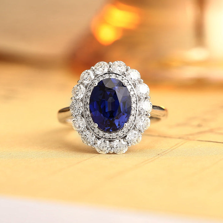 PT950 2.67ct Oval Shape Lab Grown Blue Treasure Ring