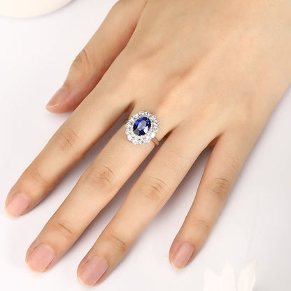 PT950 2.67ct Oval Shape Lab Grown Blue Treasure Ring