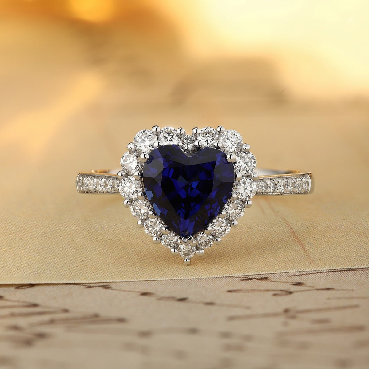PT950 1.26ct Heart Shape Lab Grown Blue Treasure Ring