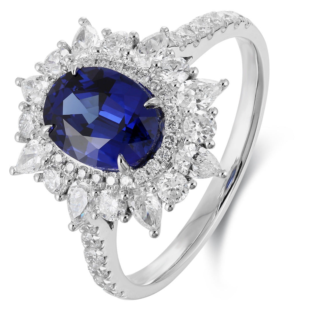 PT950 1.77ct Oval Shape Lab Grown Blue Treasure Ring