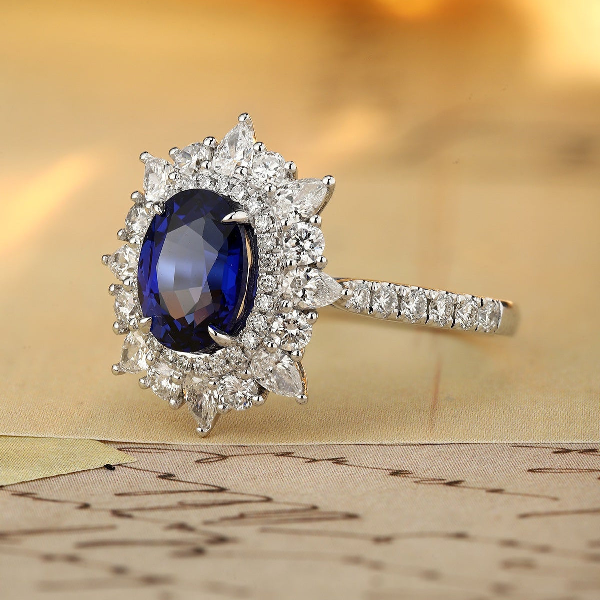 PT950 1.77ct Oval Shape Lab Grown Blue Treasure Ring