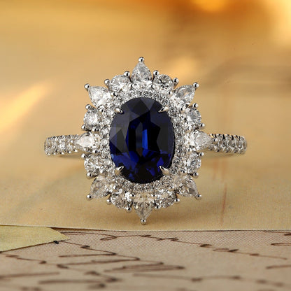 PT950 1.77ct Oval Shape Lab Grown Blue Treasure Ring