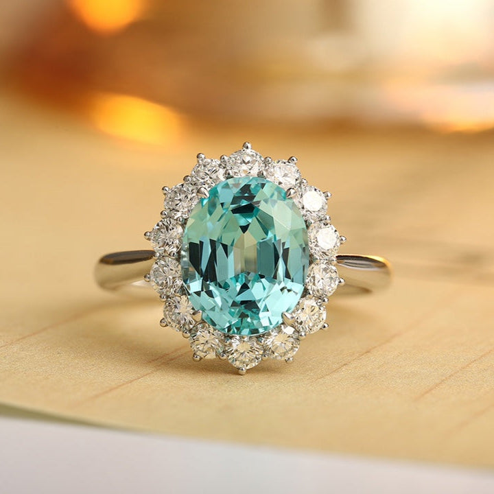 PT950 5.18ct Oval Shape Lab Grown Paraiba Ring