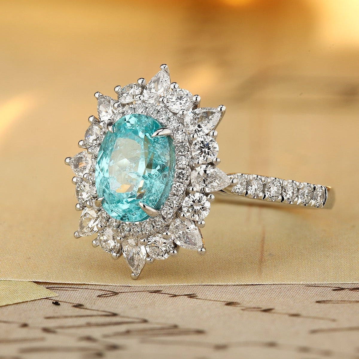 PT950 1.77ct Oval Shape Lab Grown Paraiba Ring