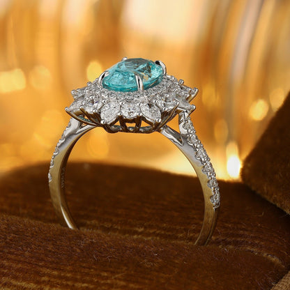 PT950 1.77ct Oval Shape Lab Grown Paraiba Ring