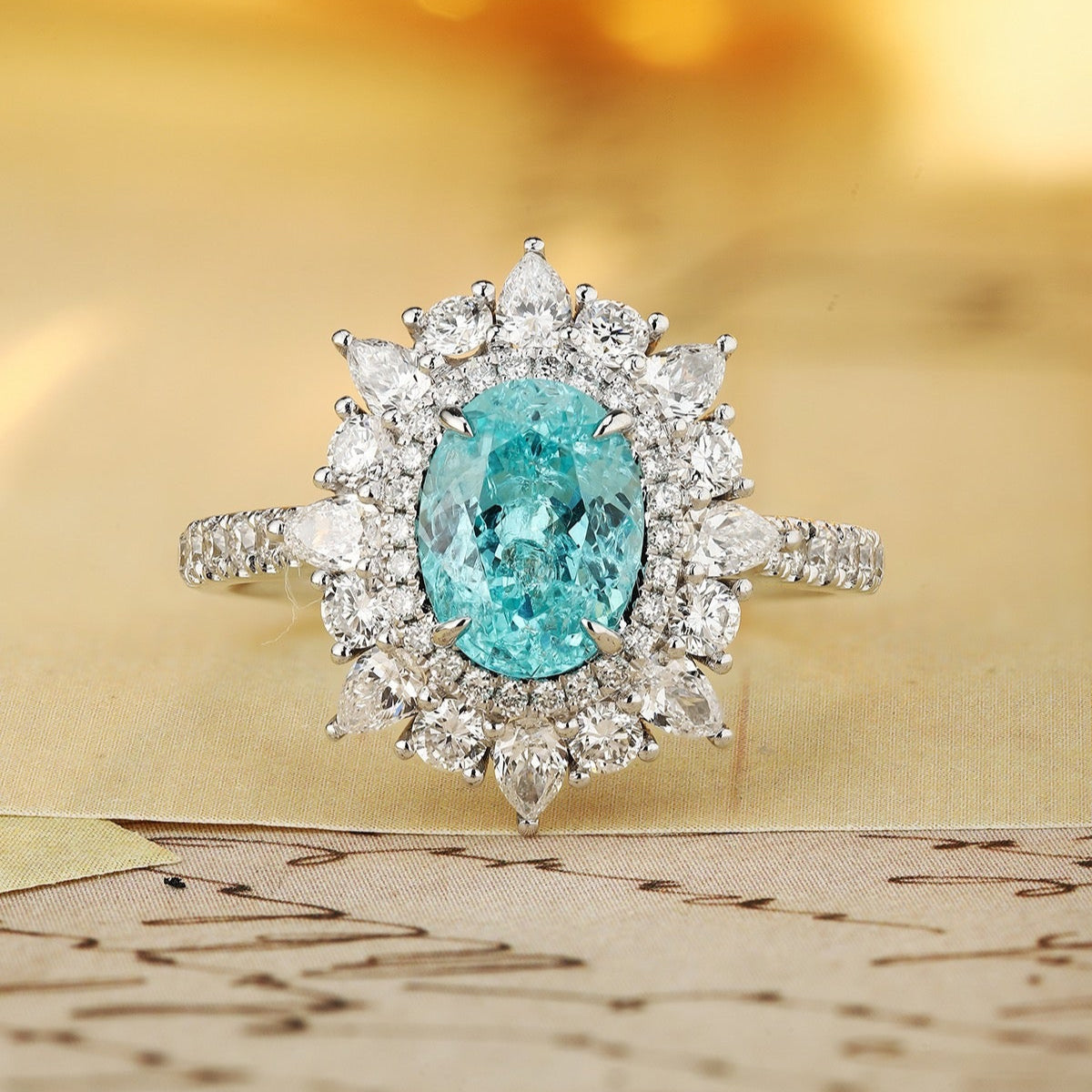 PT950 1.77ct Oval Shape Lab Grown Paraiba Ring