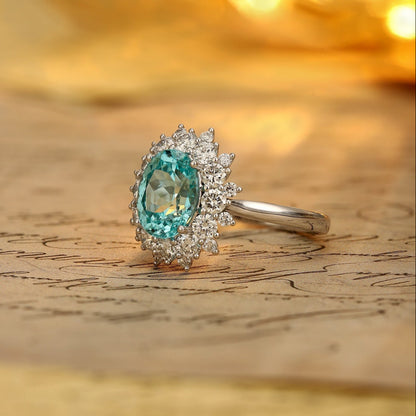 PT950 3.22ct Oval Shape Lab Grown Paraiba Ring