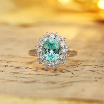 PT950 3.22ct Oval Shape Lab Grown Paraiba Ring