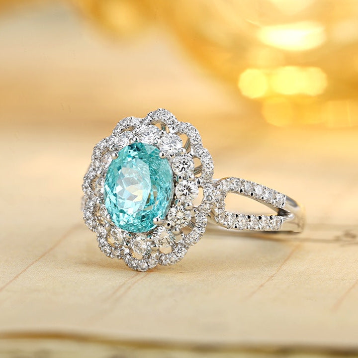 PT950 2.25ct Oval Shape Lab Grown Paraiba Ring