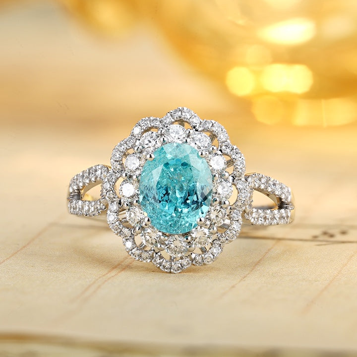 PT950 2.25ct Oval Shape Lab Grown Paraiba Ring